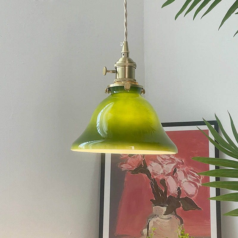 Dome Bell Pendant Lamp – Rustic Green Glass Shade