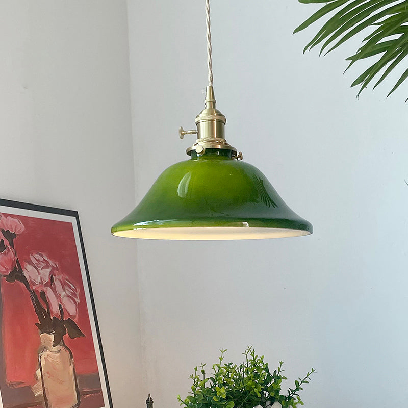 Dome Bell Pendant Lamp – Rustic Green Glass Shade