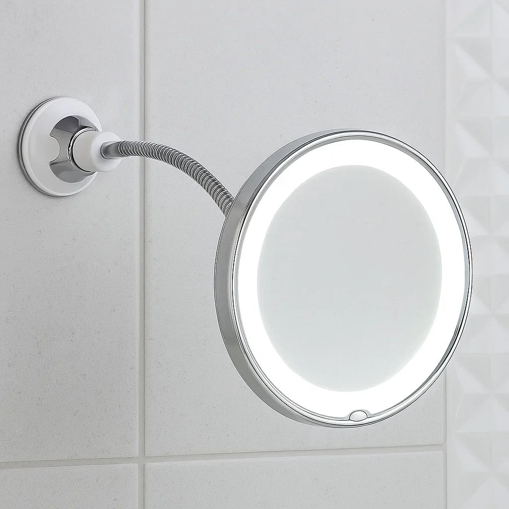 Makeup Mirror with Flexible Arm & Magnifier | Wall Mounted LED Light