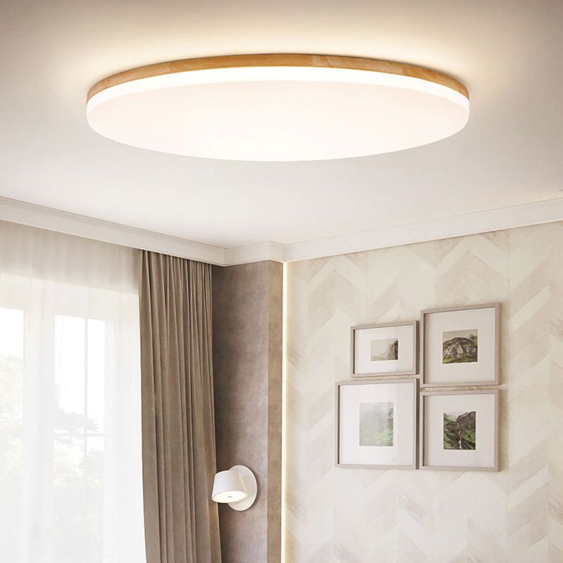 Slim Round Wood & Acrylic LED Ceiling Lamp – Dimmable Modern Lighting