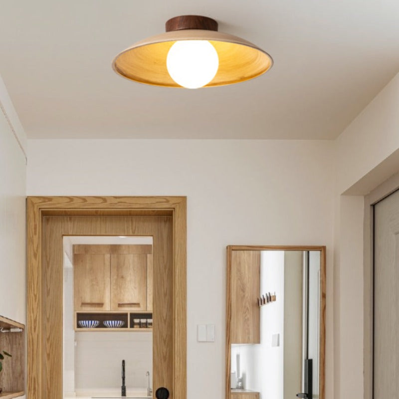 Rustic Vintage Flush Mount Ceiling Light – Wood, Metal, Glass Design