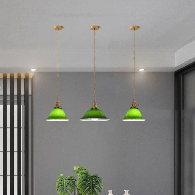 Dome Bell Pendant Lamp – Rustic Green Glass Shade