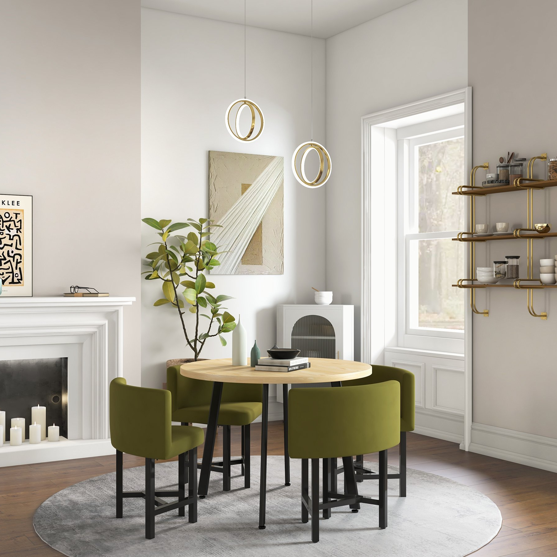 Gold Geometric 2-Ring LED Pendant Light | Brass Hanging Lamp