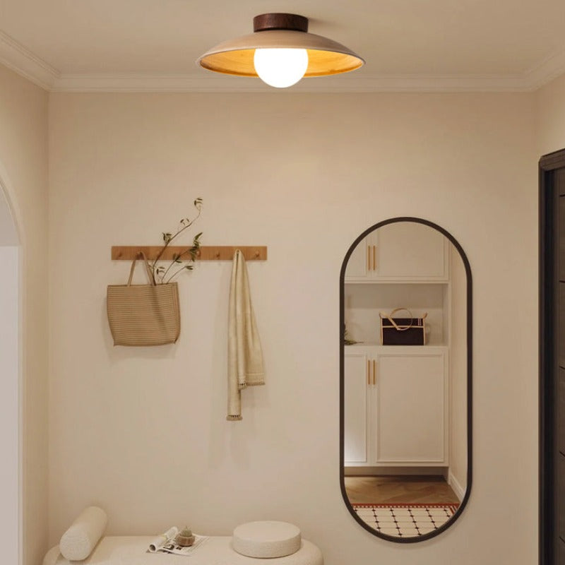 Rustic Vintage Flush Mount Ceiling Light – Wood, Metal, Glass Design