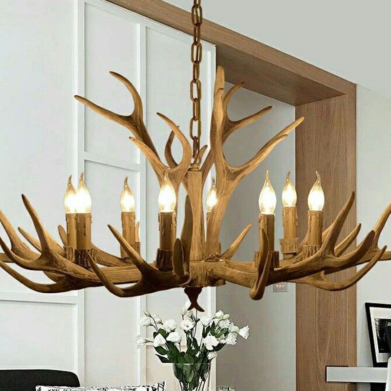 Artistic Deer Antler Chandelier – Retro Resin Horn Candle Light Design