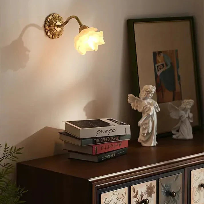 Vintage Copper Flower Petal Wall Light | Glass Wall Sconce