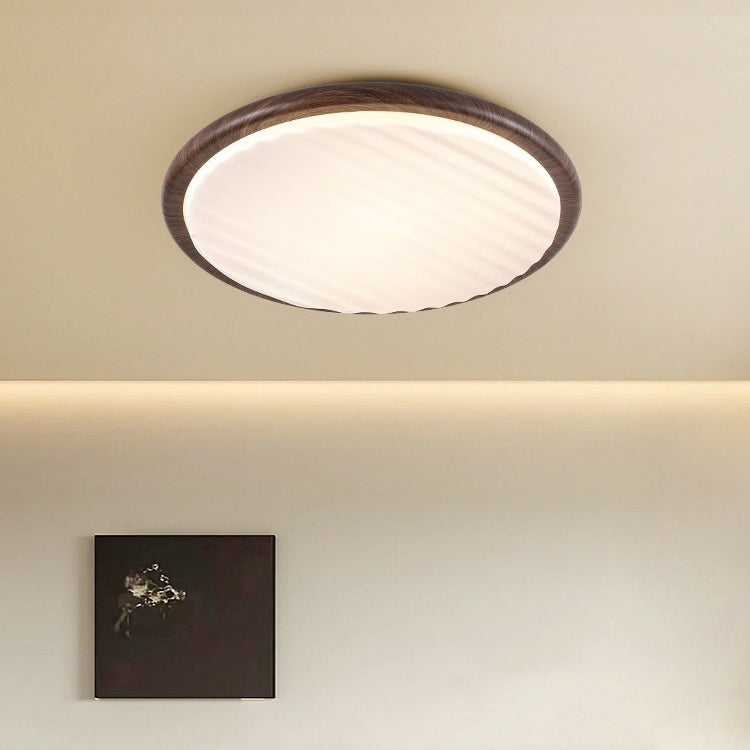 Modern Round Wood LED Ceiling Lamp | Pleated Shade