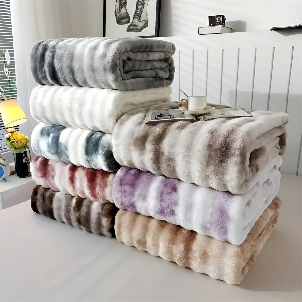 Colorful Ripple Tie-Dye Faux Fur Blanket