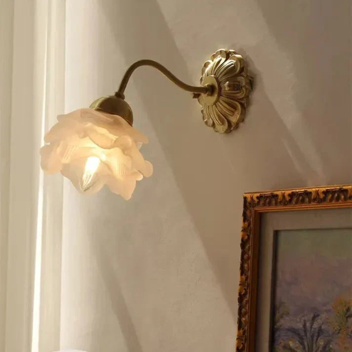Vintage Copper Flower Petal Wall Light | Glass Wall Sconce