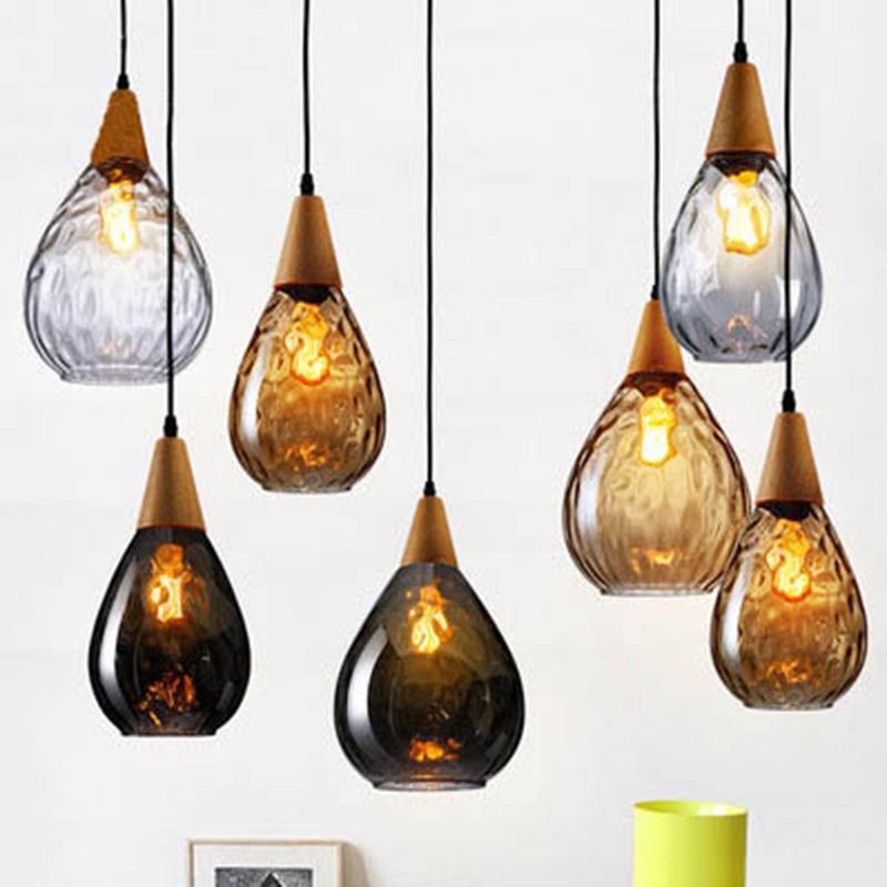 Teardrop Glass Pendant Light – Adjustable Metal Fixture