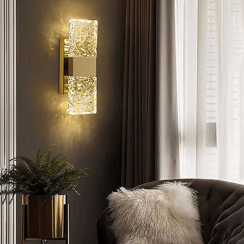 Gold Crystal Wall Lamp – Rectangular Gold LED Fixture