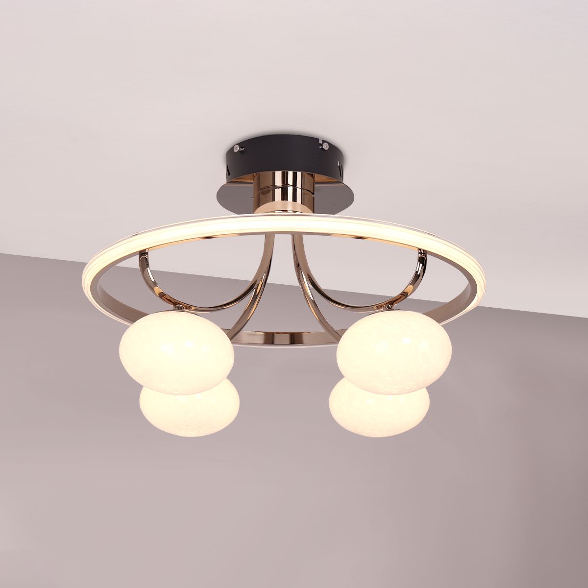 Modern Circular Ceiling Light – Four Orb Glass Fixture