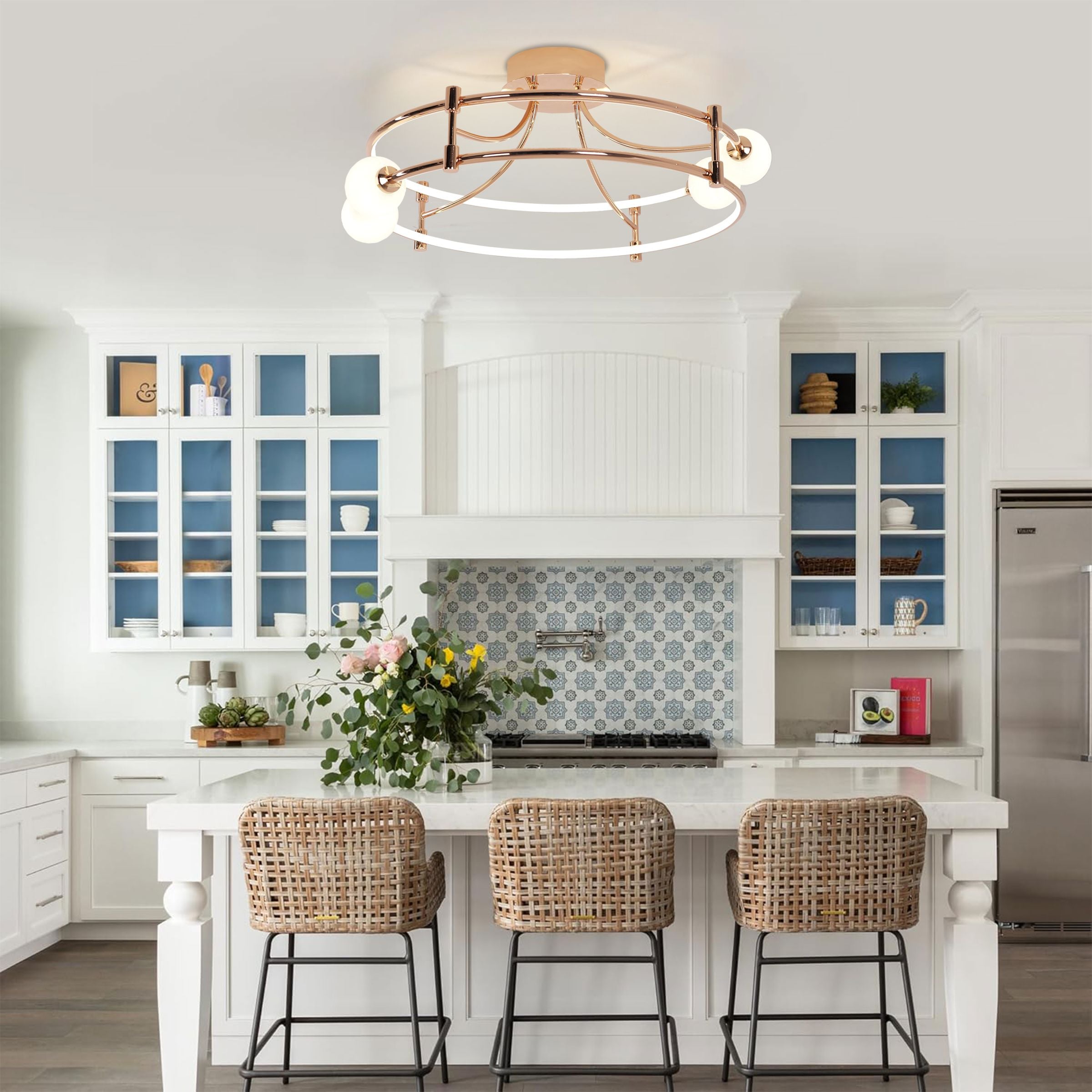 Gold LED Ceiling Light – Modern Glass Globe Design with Colour Changing