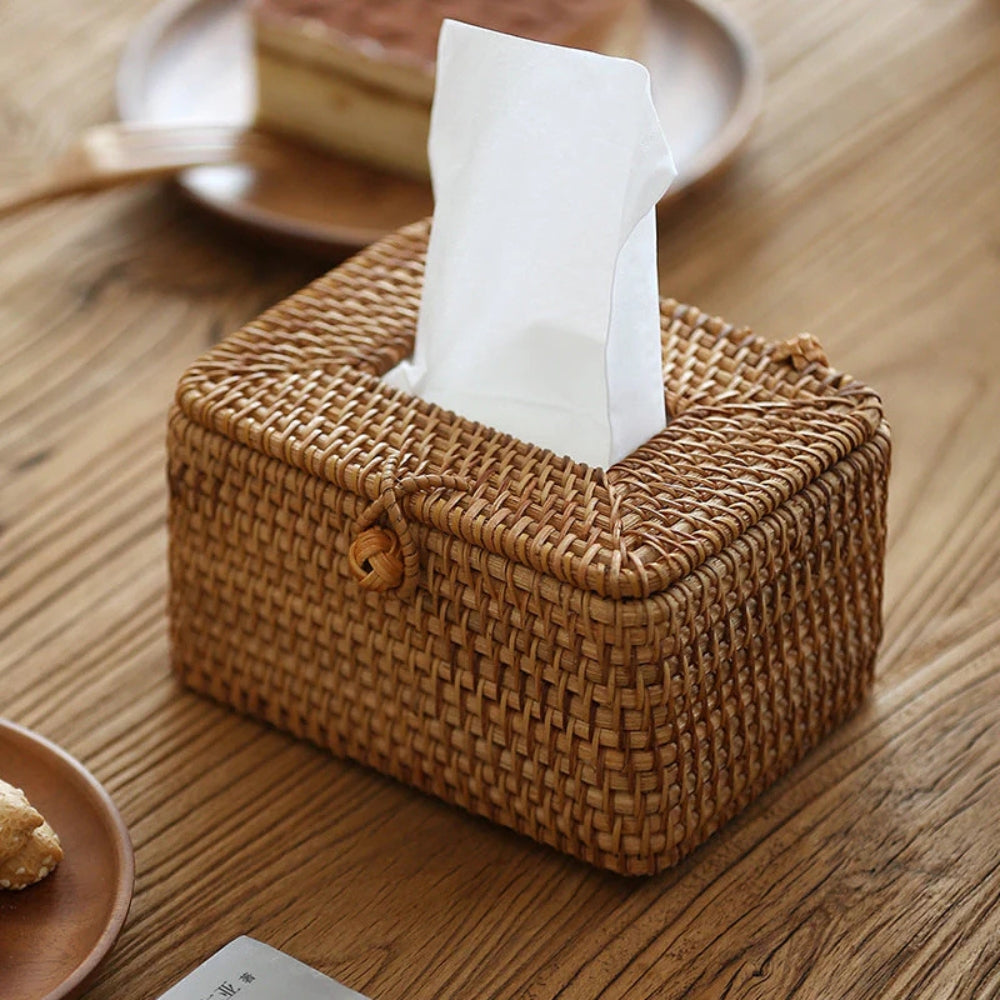 Handwoven Rattan Tissue Box Holder