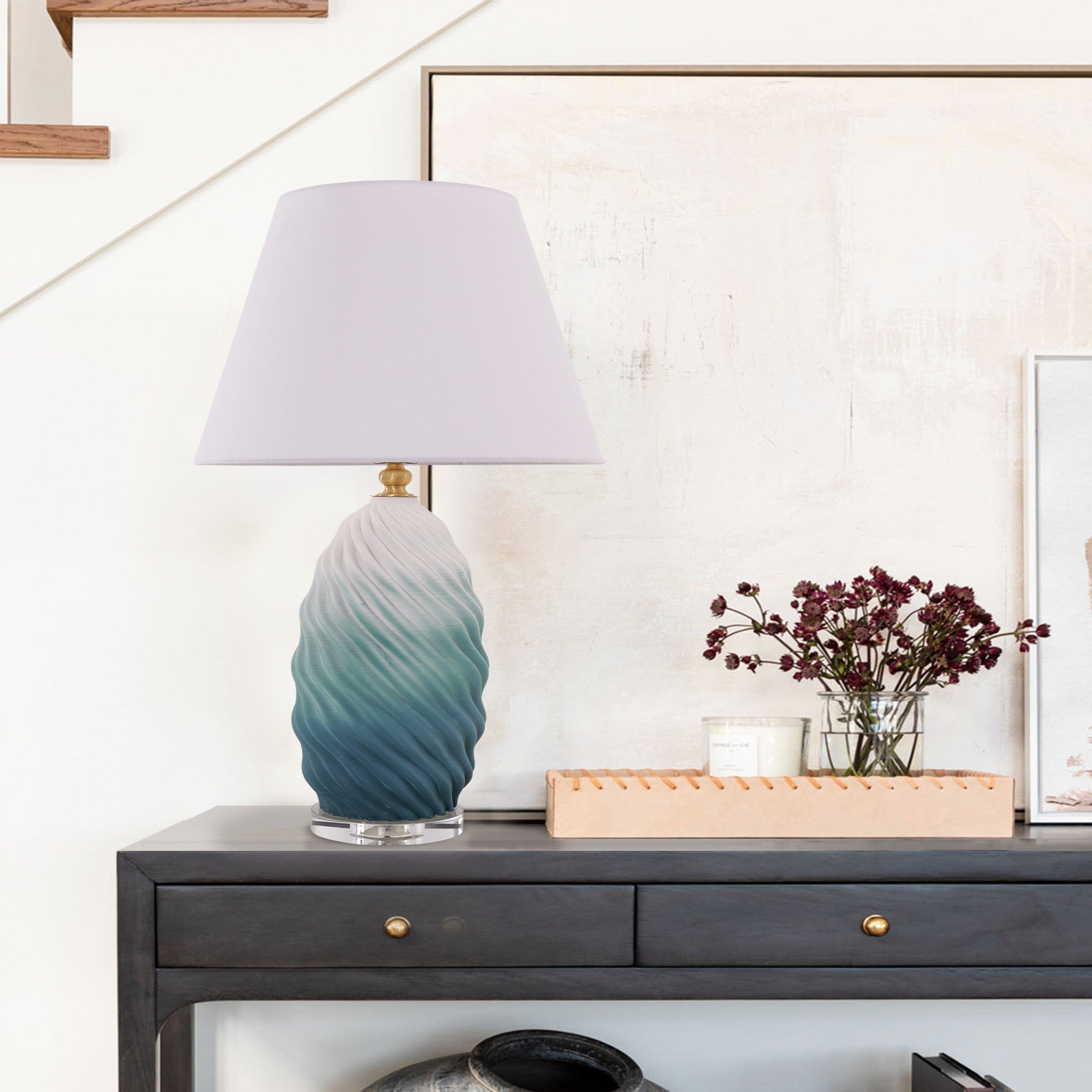 Threaded Ceramic Table Lamp - 3D Lamp with Fabric Shade