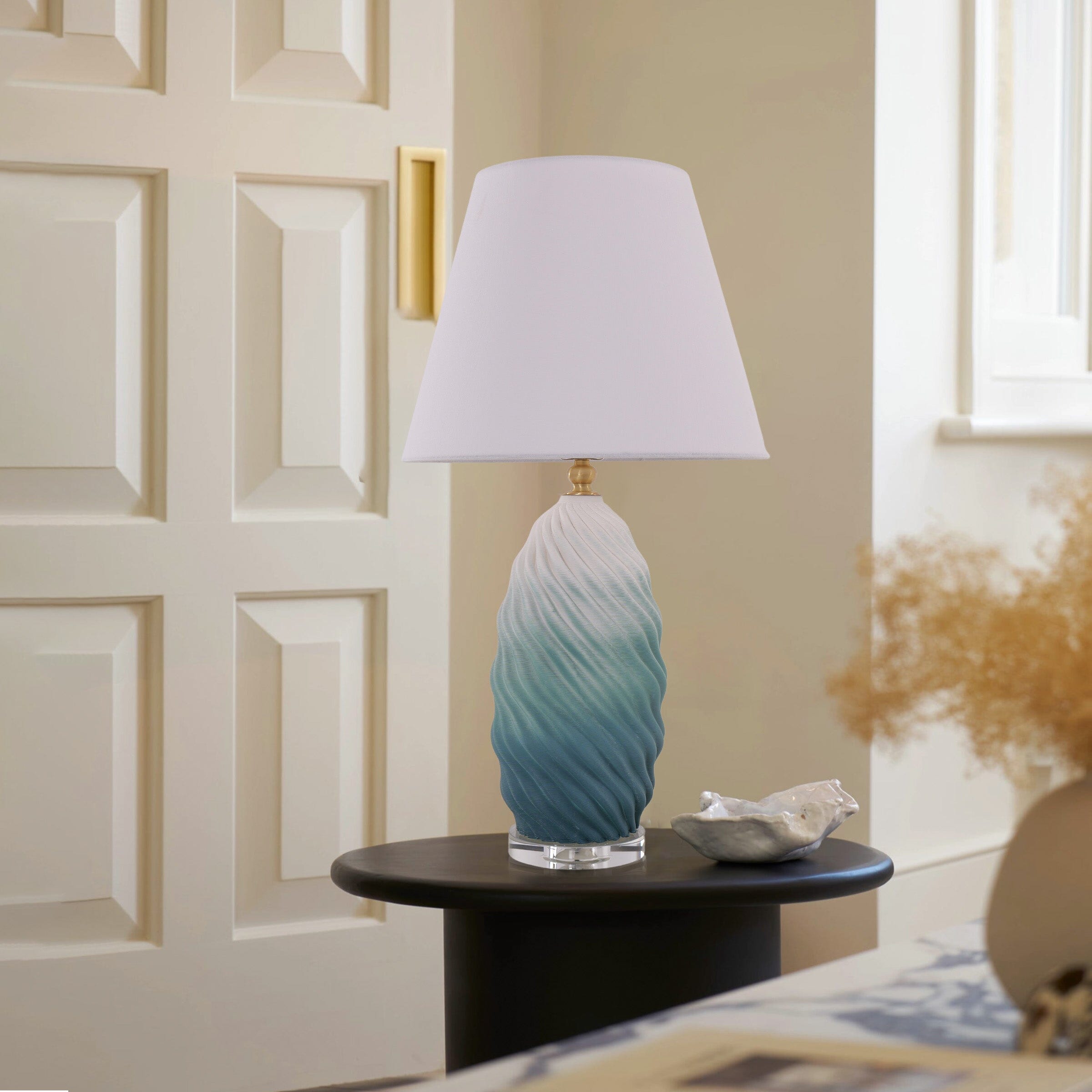 Threaded Ceramic Table Lamp - 3D Lamp with Fabric Shade