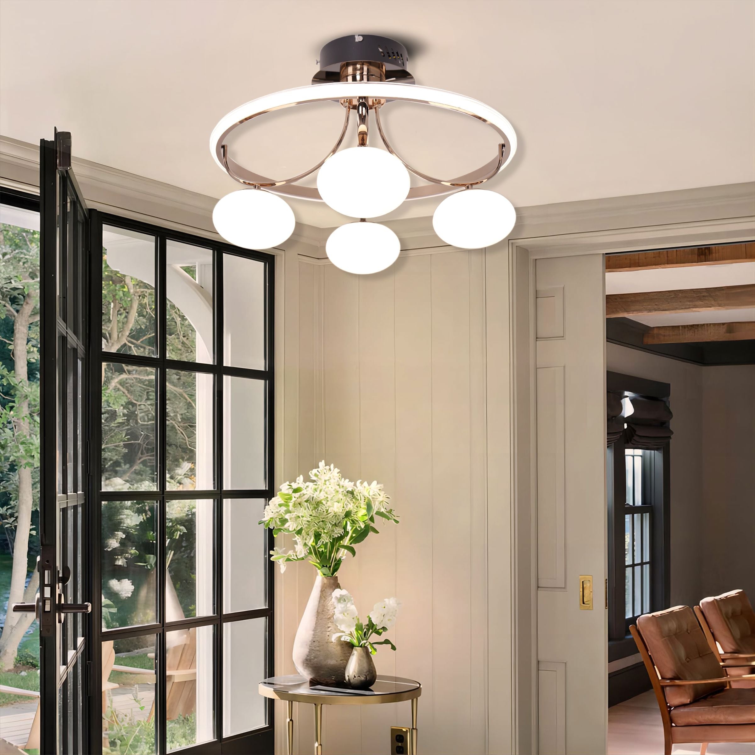 Modern Circular Ceiling Light – Four Orb Glass Fixture