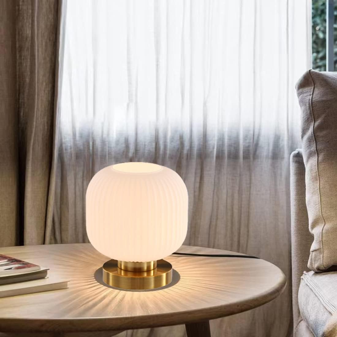 Classic Glass Table Lamp – Stylish Glow with Gold Accent