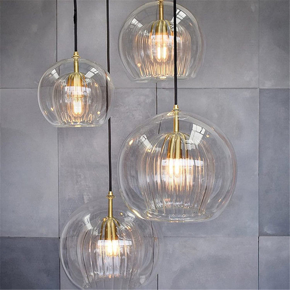 Modern Glass Globe Pendant Light – Clear and Amber Hanging Lamp