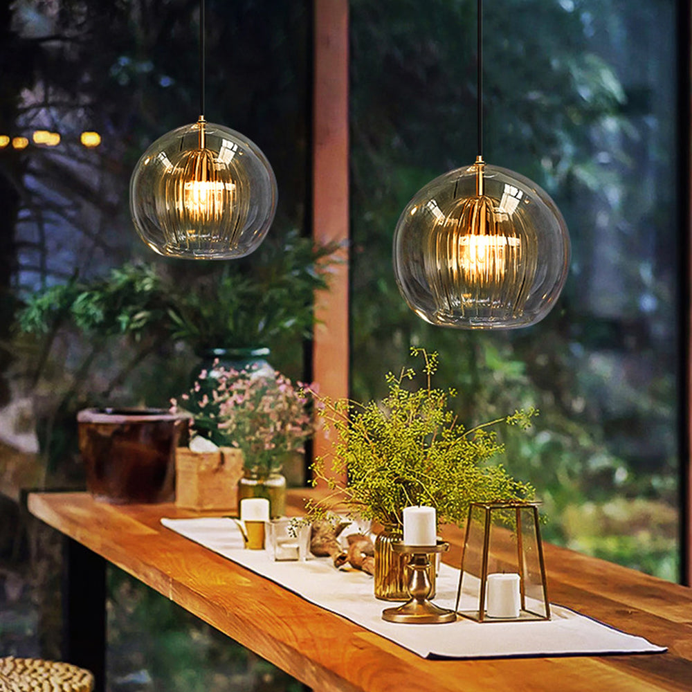 Globe Design Glass Pendant Light – Clear and Amber