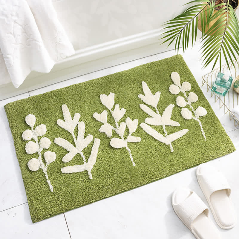 Green Leaf Printed Rug – Soft, Non-Slip Floor Mat for Home - Atelier Dubois Paris