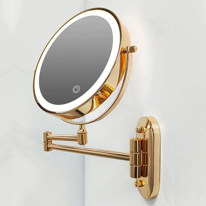 Rechargeable Gold LED Bathroom Light | Magnifying Makeup Mirror Wall Light