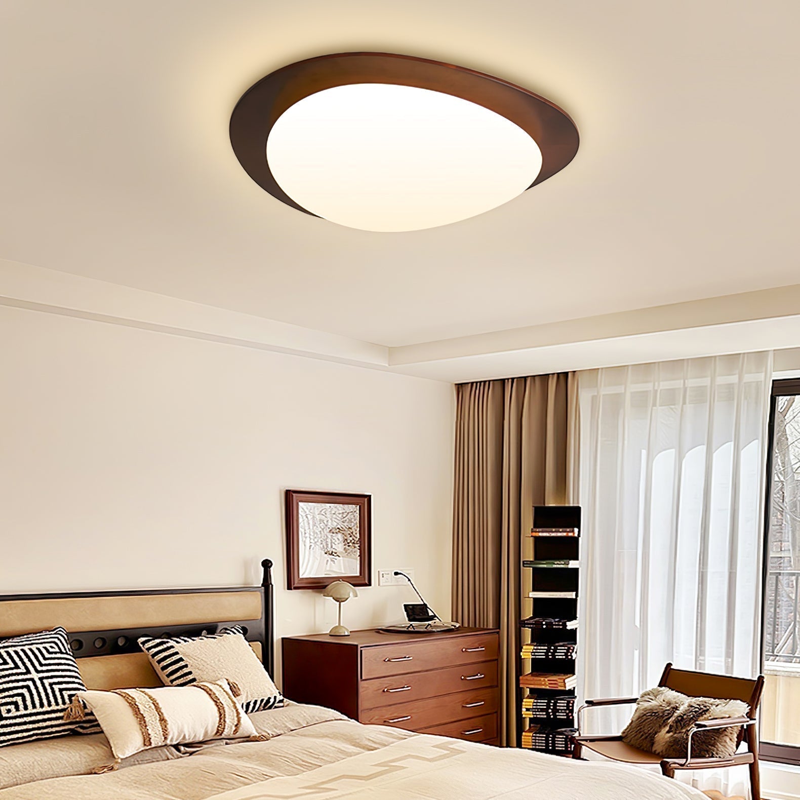 Scandinavian Pebble Wood Grain Ceiling Light | Pebble-Inspired Indoor Lighting Fixture