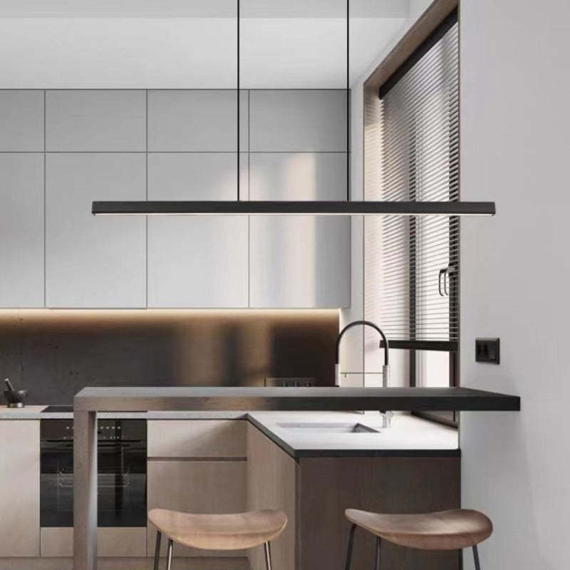 Contemporary Linear Metal Pendant Light – Black/Brown LED Ceiling Lamp