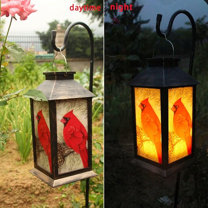 Metal Lantern with Cardinal Motif | Vintage-Inspired Light