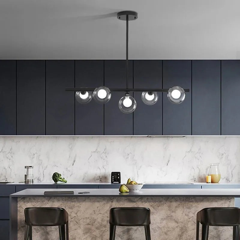 Nordic Linear Pendant Light – Bubble Glass Shades, Modern Design