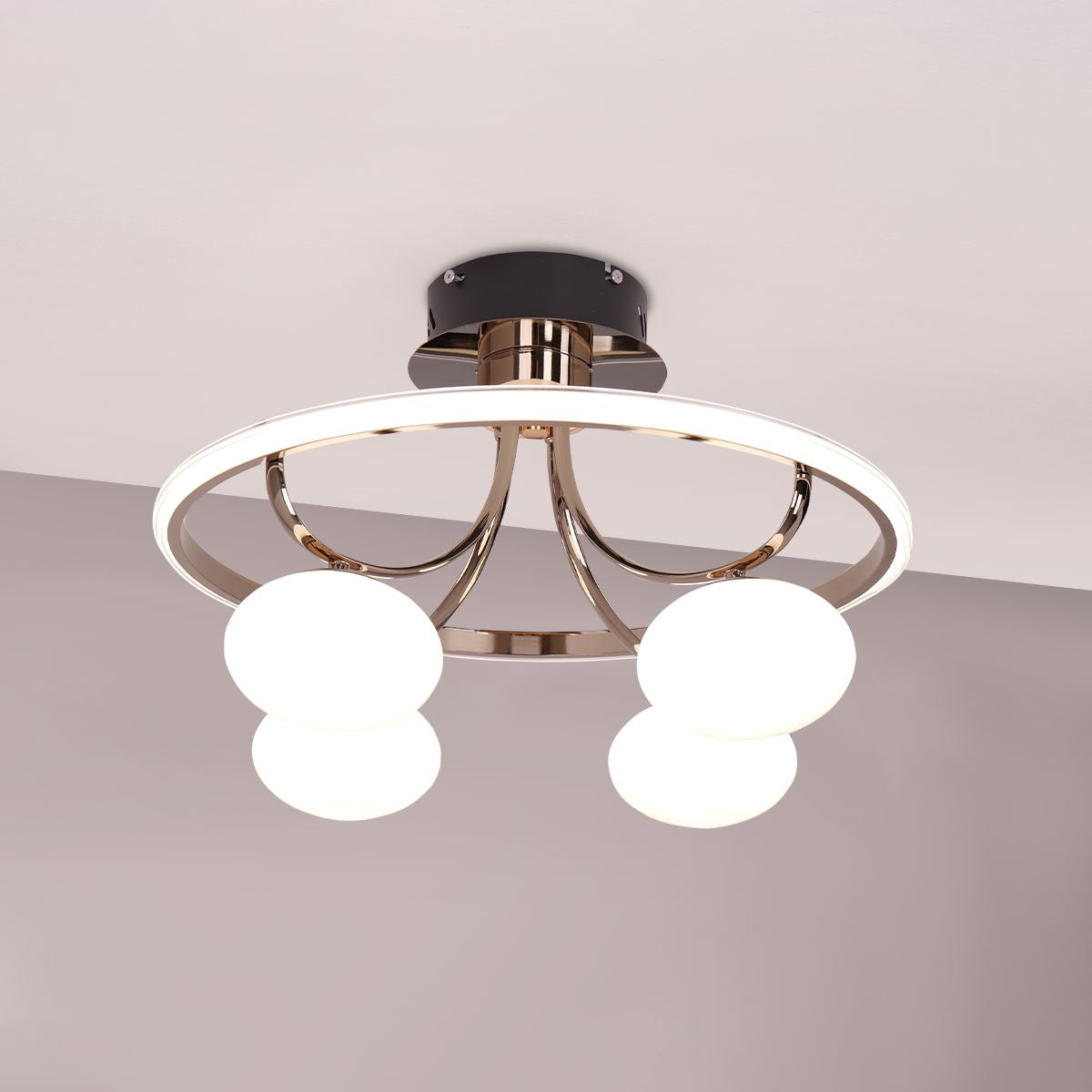 Modern Circular Ceiling Light – Four Orb Glass Fixture