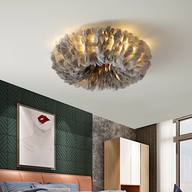 Round Flush Mount Ceiling Light – Swan Feather Inspired Design