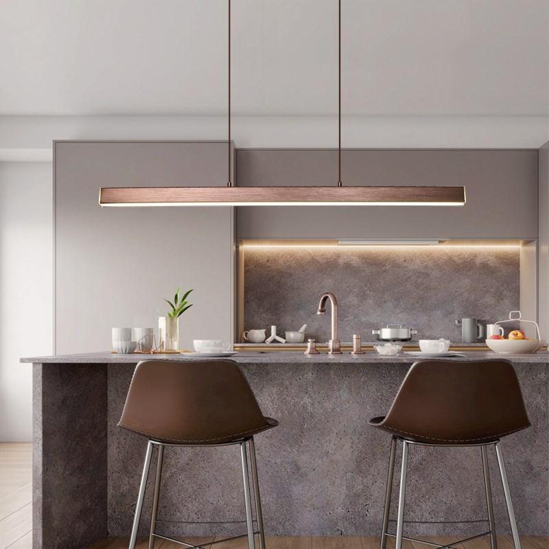 Contemporary Linear Metal Pendant Light – Black and Brown LED Lamp