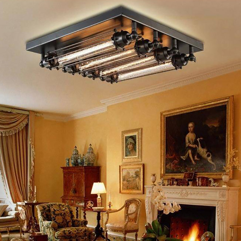 Stylish Vintage Style Ceiling Lamp – Black Metal Fixture with 4 Bulb Holders