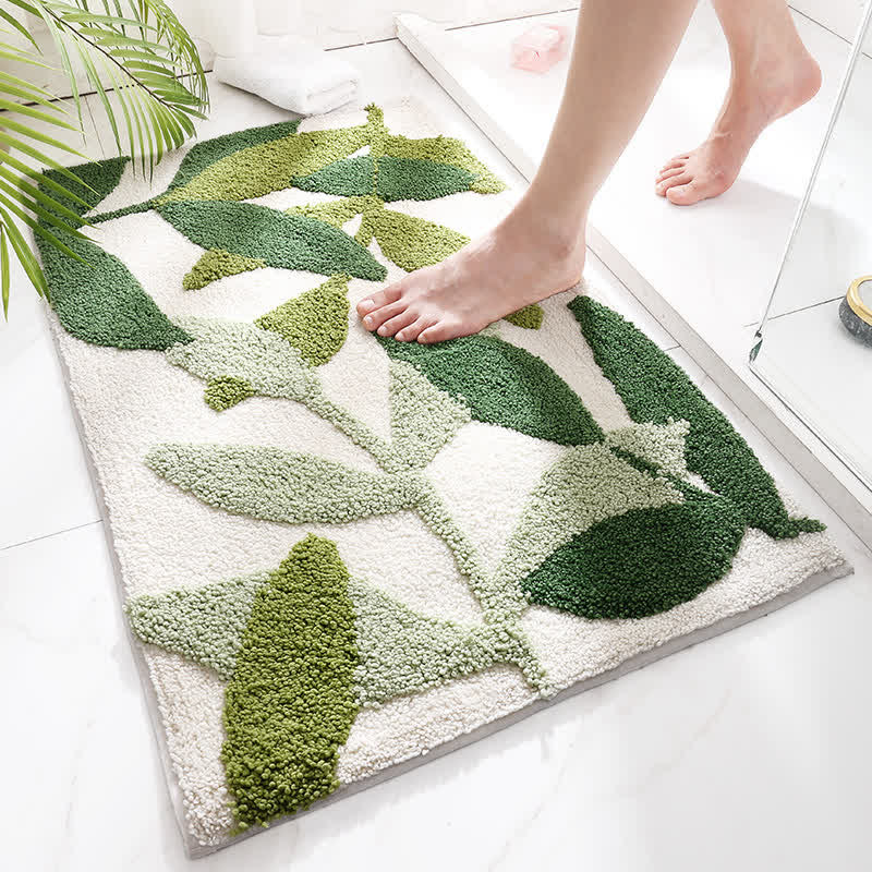 Green Leaf Printed Rug – Soft, Non-Slip Floor Mat for Home - Atelier Dubois Paris