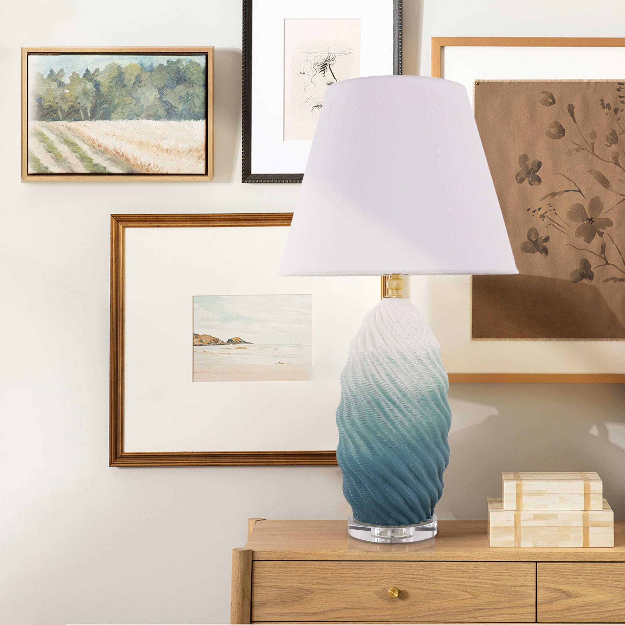 Threaded Ceramic Table Lamp - 3D Lamp with Fabric Shade