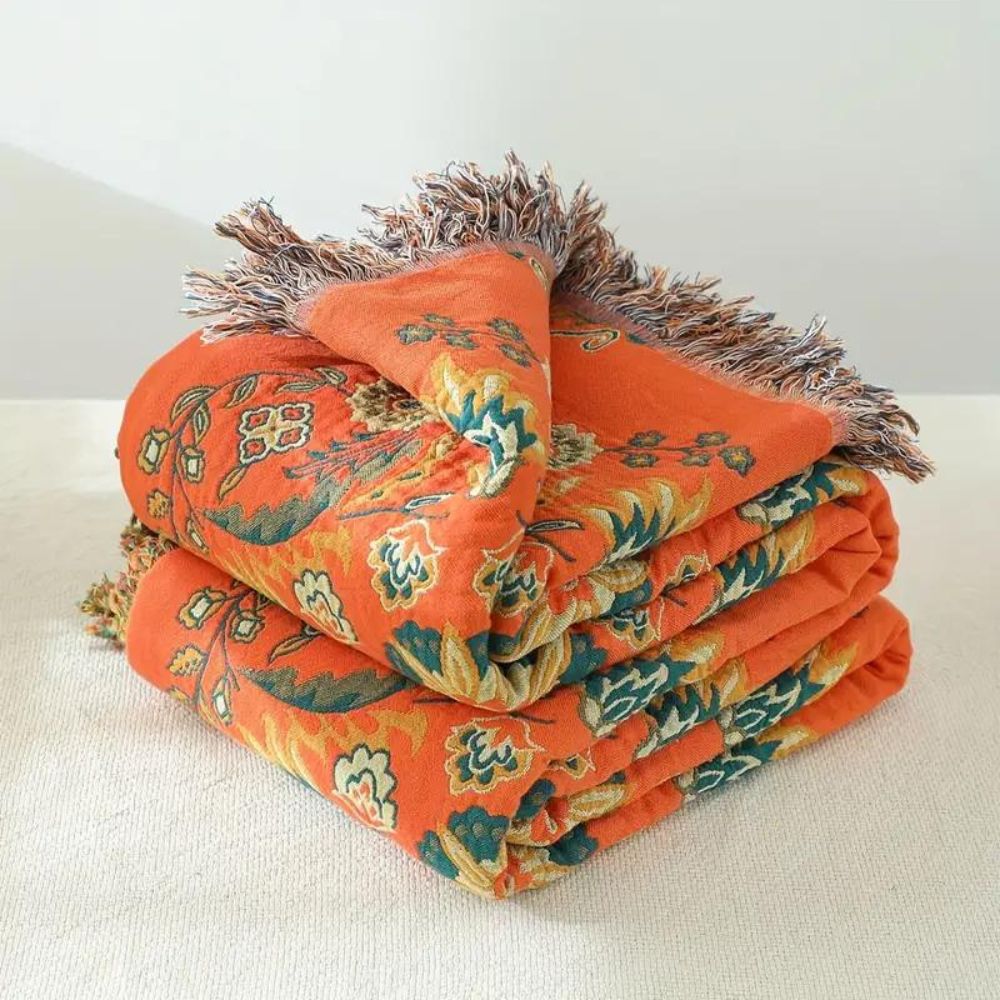 Home Throw Blanket – Reversible Design with Marigold Print
