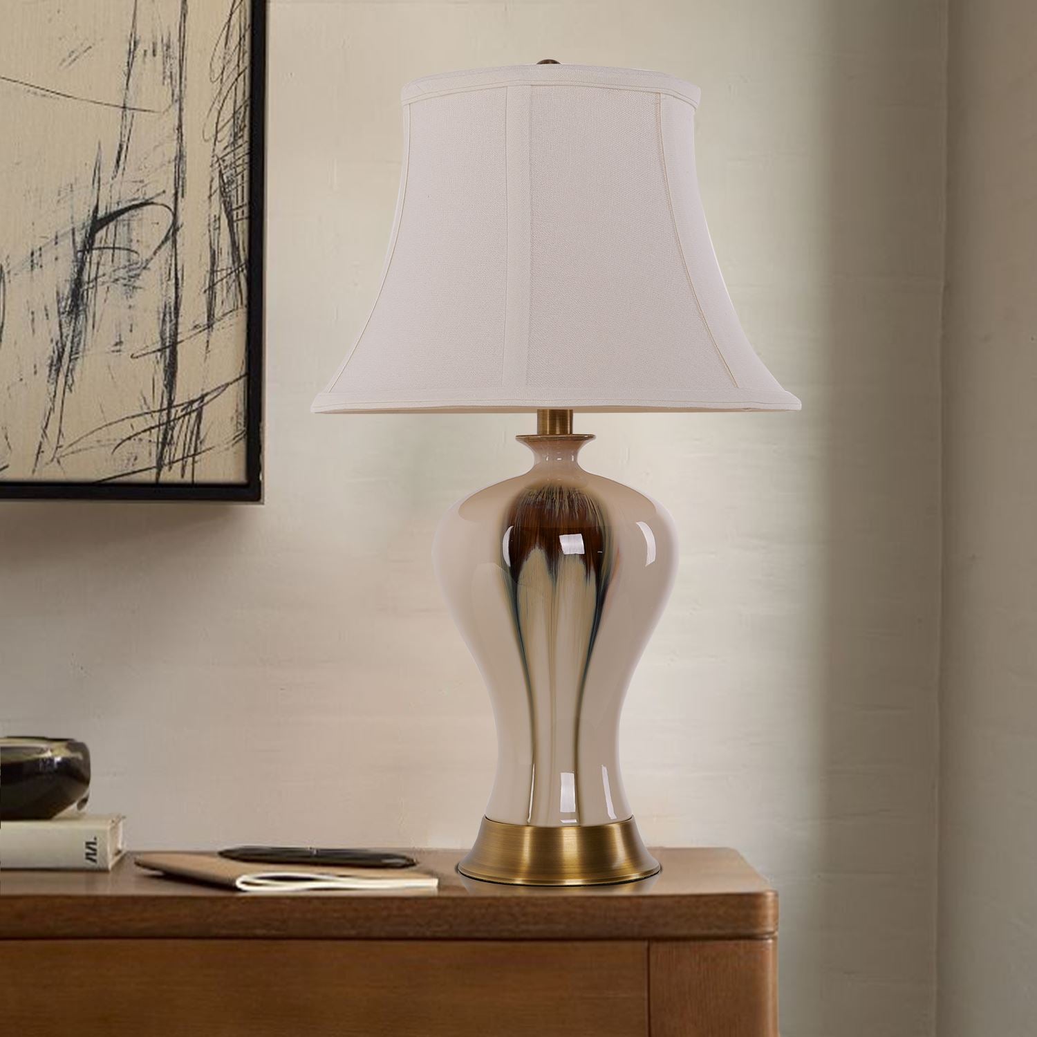 Glazed Ceramic Vase Desk Lamp – Black and Gold Gradient Finish