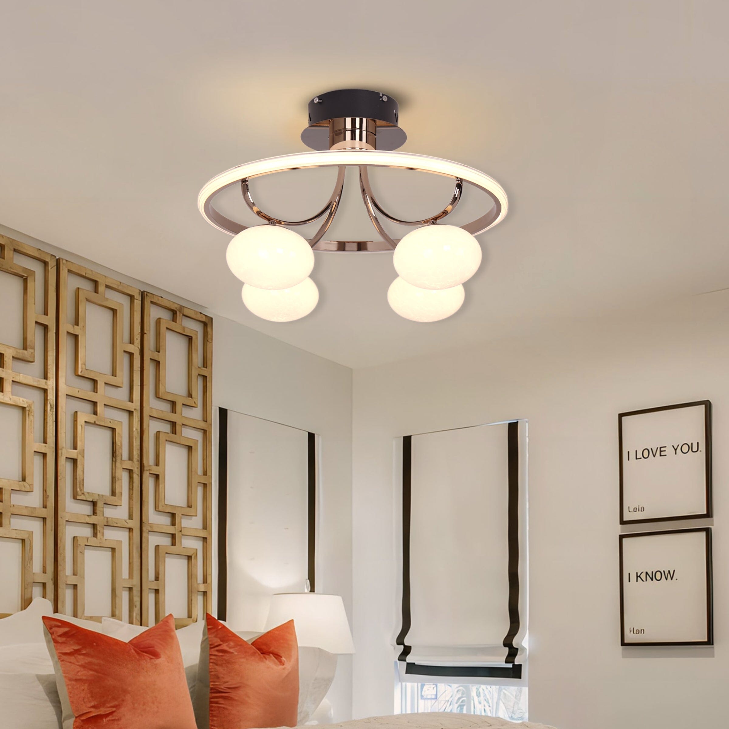 Modern Circular Ceiling Light – Four Orb Glass Fixture