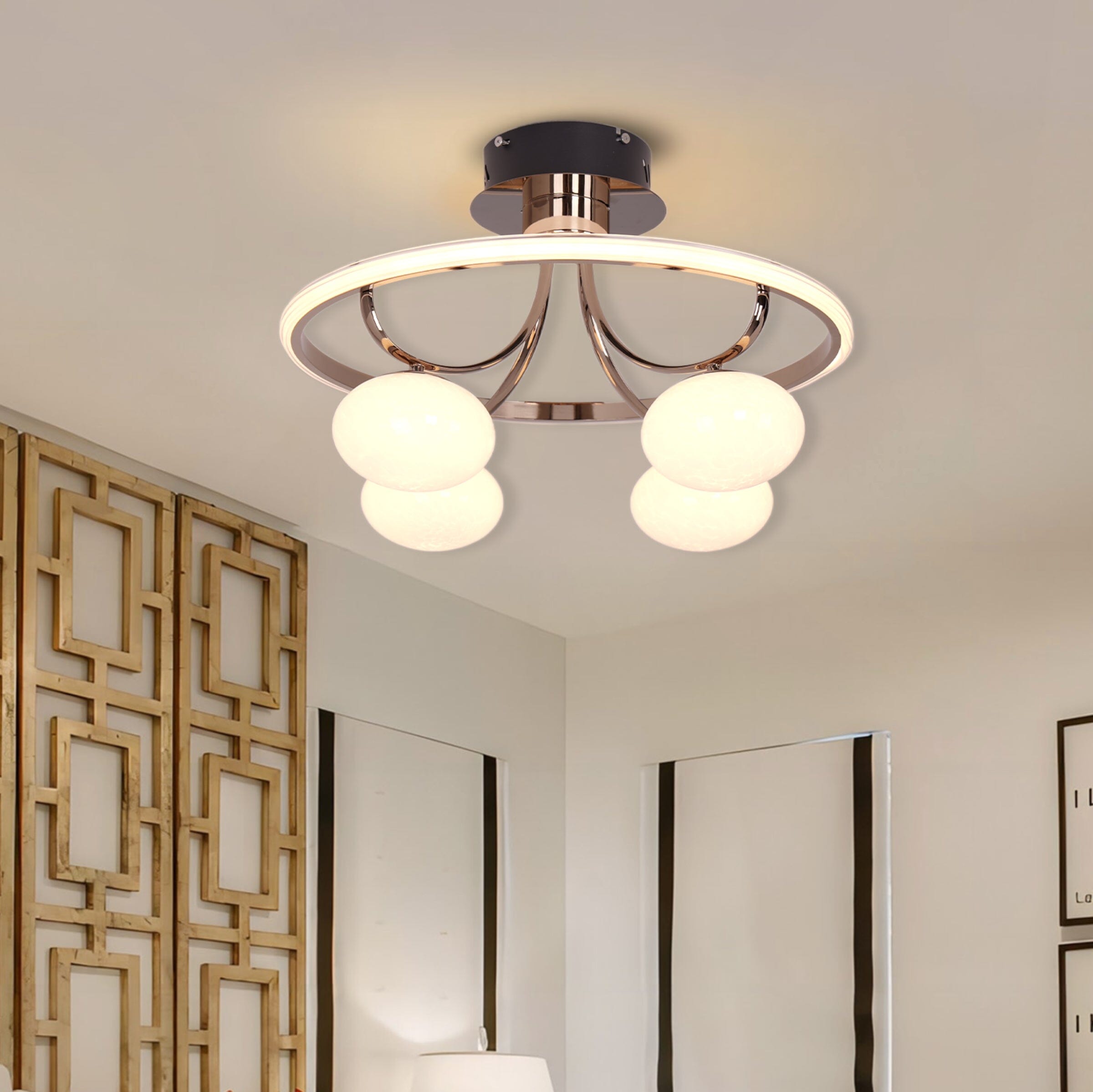 Modern Circular Ceiling Light – Four Orb Glass Fixture