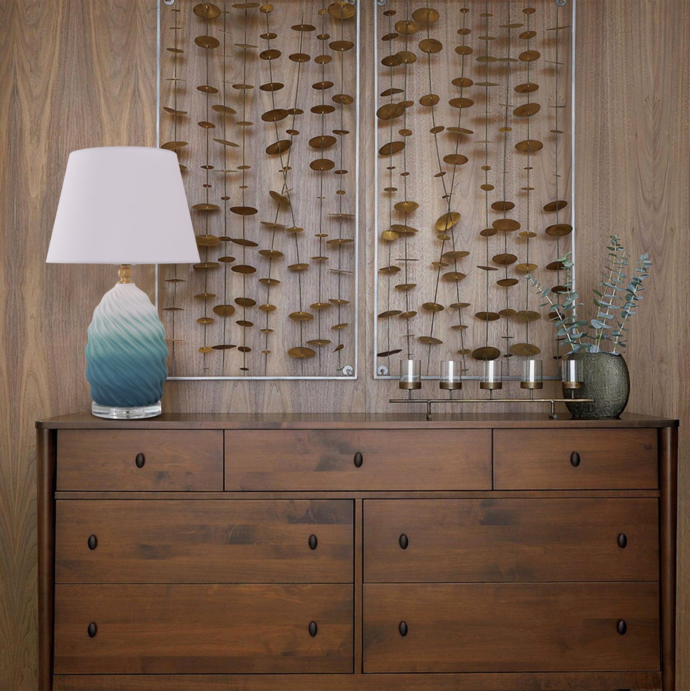 Threaded Ceramic Table Lamp - 3D Lamp with Fabric Shade