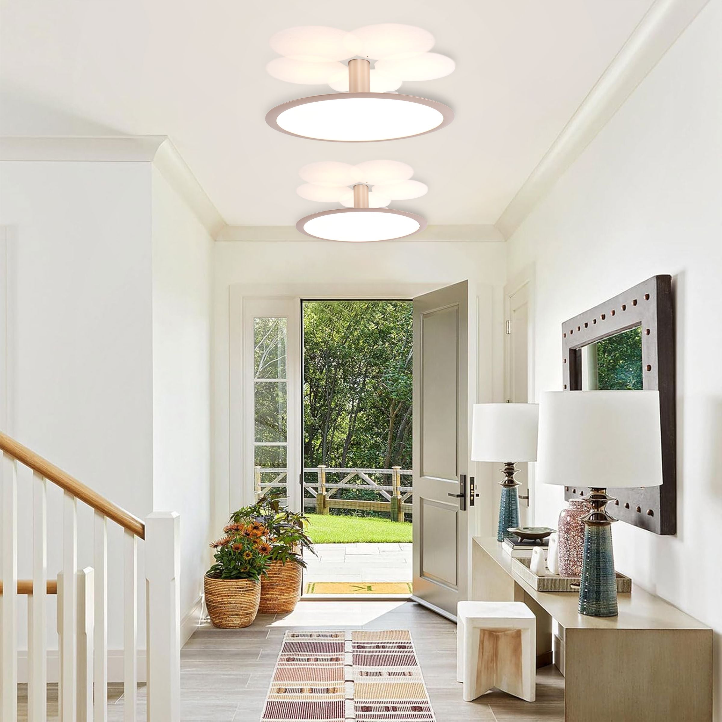 Brushed Rose Gold Aluminium Ceiling Light - Stepless Dimming Feature