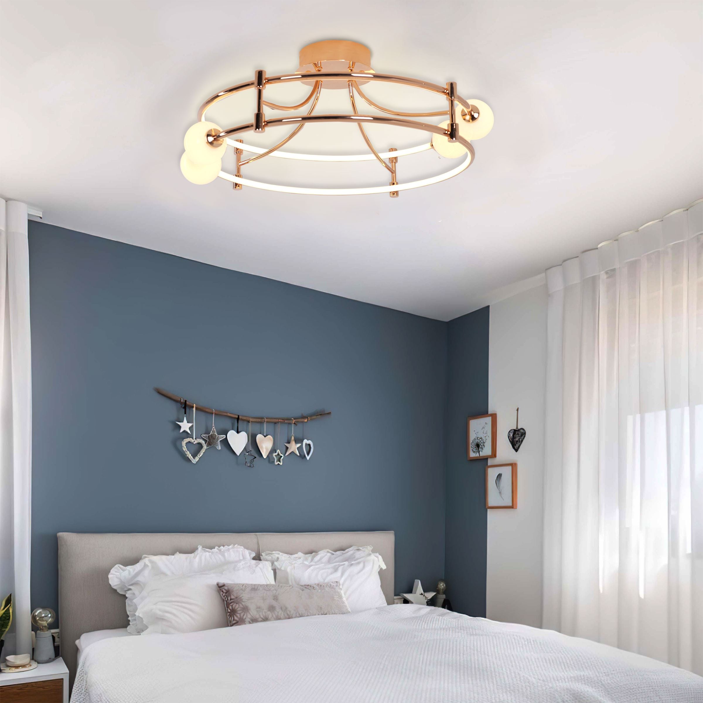 Gold LED Ceiling Light – Modern Glass Globe Design with Colour Changing