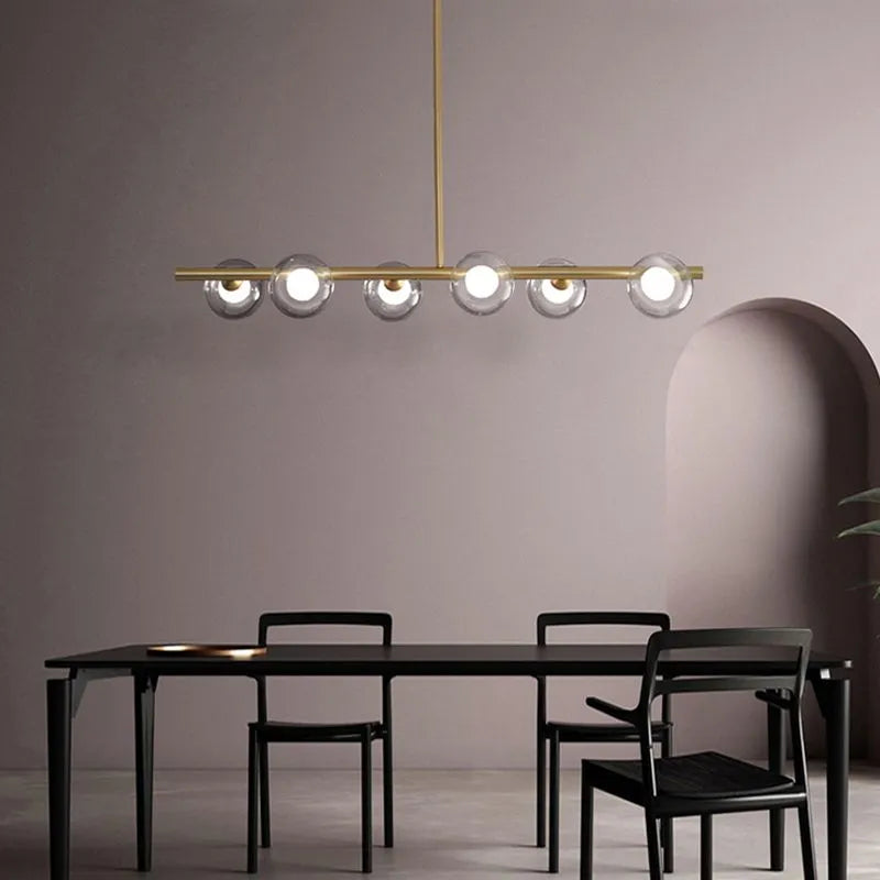 Nordic Linear Pendant Light – Bubble Glass Shades, Modern Design