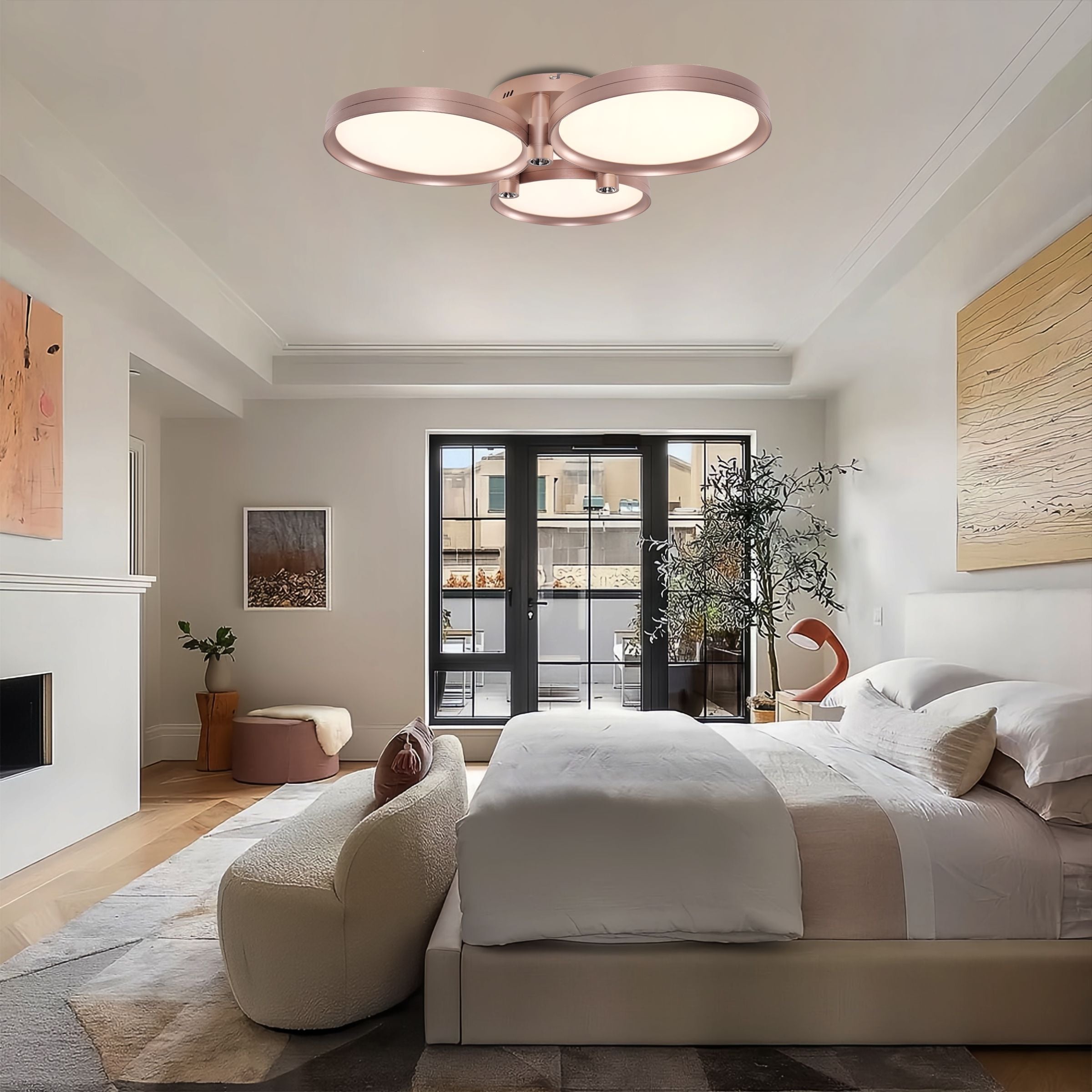 Three-Disk Full Spectrum Ceiling Light – Modern Silver & Gold Finish