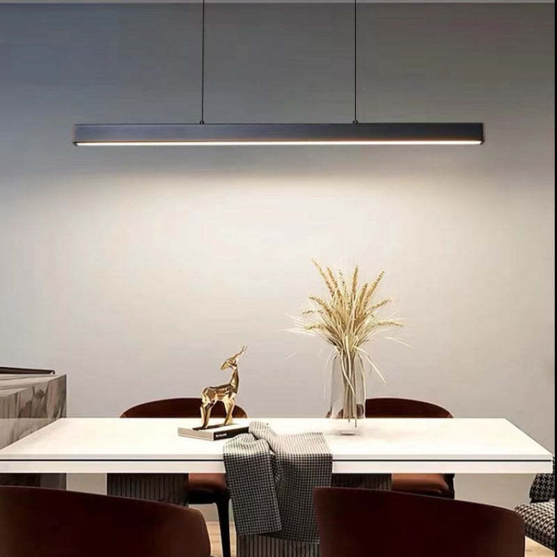 Contemporary Linear Metal Pendant Light – Black/Brown LED Ceiling Lamp