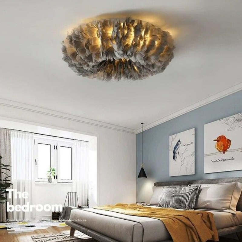 Round Flush Mount Ceiling Light – Swan Feather Inspired Design
