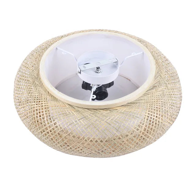 Handwoven Bamboo & Rattan Semi-Recessed Ceiling Light | Coastal Style Pendant Light