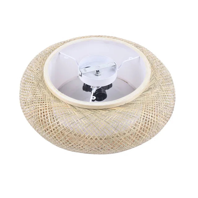 Handwoven Bamboo & Rattan Semi-Recessed Ceiling Light | Coastal Style Pendant Light
