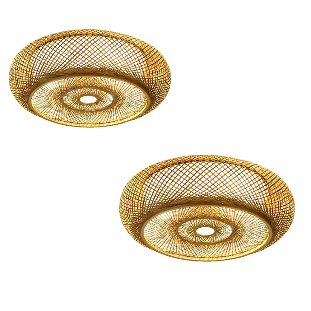 Handwoven Bamboo & Rattan Semi-Recessed Ceiling Light | Coastal Style Pendant Light